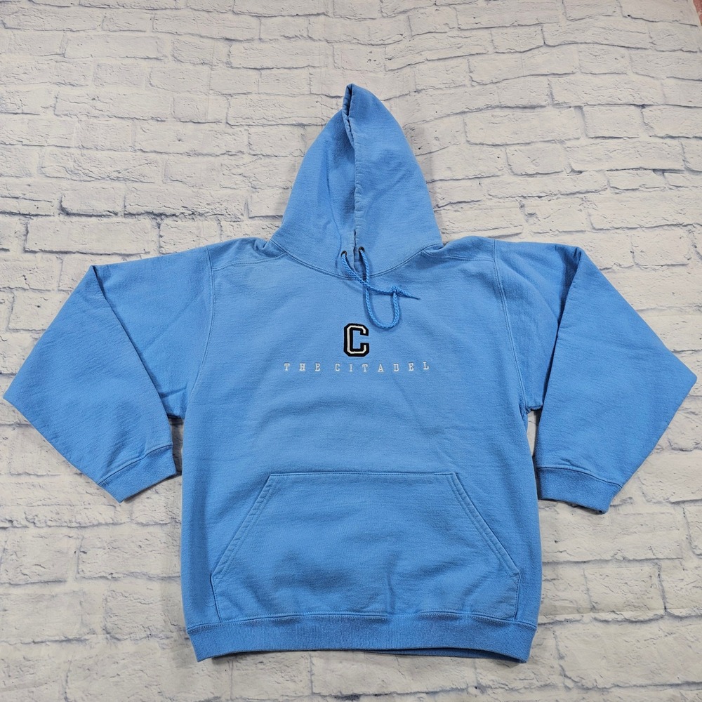 The Cotton Exchange The Citadel Hoodie Mens S Blue Embroidered Made in USA VTG